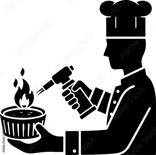 Culinary Blowtorch Caramelizing Creme Brulee silhouette vector illustration