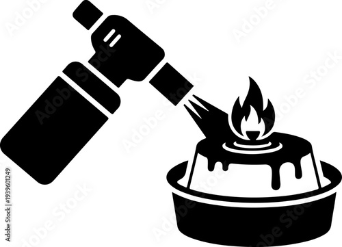 Culinary Blowtorch Caramelizing Creme Brulee silhouette vector illustration