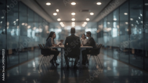 Business executives meeting in modern glass office boardroom