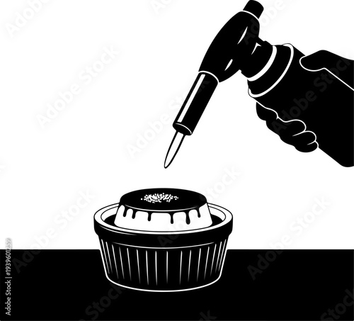 Culinary Blowtorch Caramelizing Creme Brulee silhouette vector illustration