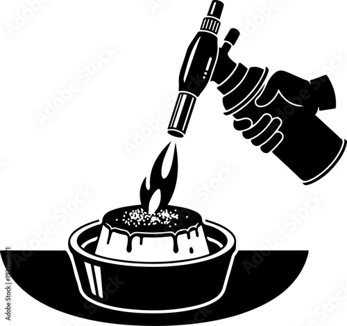 Culinary Blowtorch Caramelizing Creme Brulee silhouette vector illustration