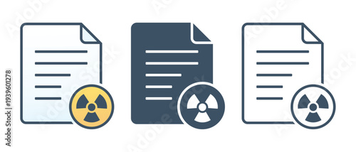 Document with Radioactive Warning Icon; Radiation Hazard Report File Sign Symbol. Vector Illustration