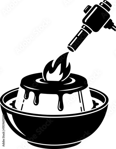 Culinary Blowtorch Caramelizing Creme Brulee silhouette vector illustration