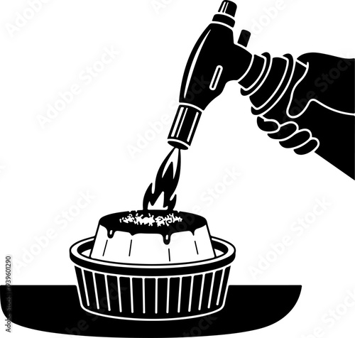 Culinary Blowtorch Caramelizing Creme Brulee silhouette vector illustration