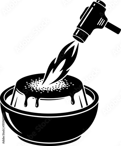 Culinary Blowtorch Caramelizing Creme Brulee silhouette vector illustration