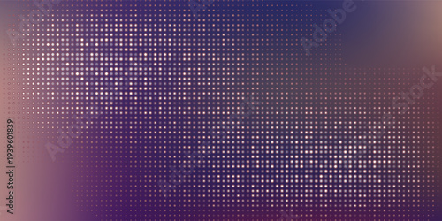 Abstract neon purple bg with 8 bit pixel pattern on gradient background. Vector retro illustration with overlay glow effect. Halftone with bitmap dither texture