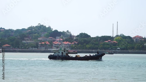 Wallpaper Mural Riverside Village with Red Roof Buildings and Moored Fishing Boats Torontodigital.ca