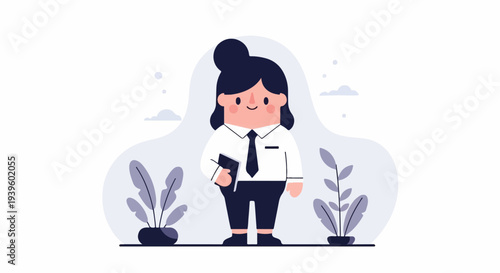A minimalist, flat illustration of a person in business attire holding a notebook