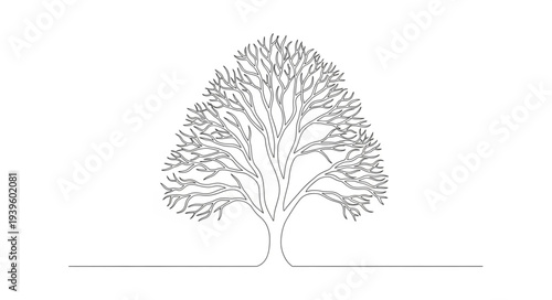 Detailed Illustration of a Tree with Branches and Leaves.