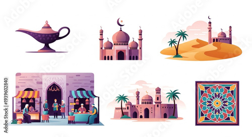Colorful Middle Eastern Architectural Landmarks and Decorations.