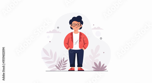 A person with glasses and dark hair stands confidently with hands in pockets