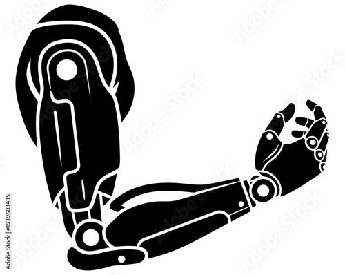 Detailed robotic prosthetic leg graphic illustration on white background showcasing advanced technology and mechanical design for amputee assistance and rehabilitation purposes effectively
