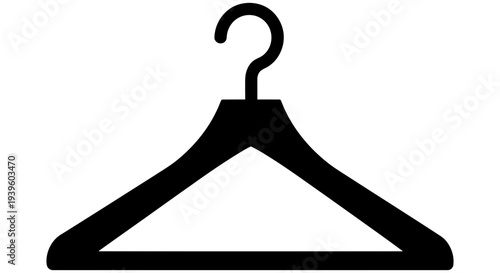 Simple black silhouette of a coat hanger on a white background symbolizing fashion and clothing organization in a minimalist design