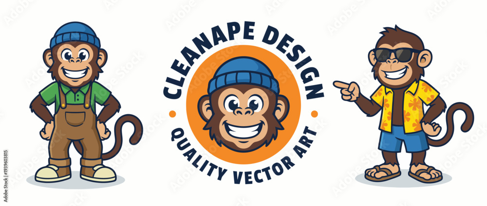 Naklejka premium A vibrant vector illustration featuring two charming monkey characters, showcasing their playful nature and creative flair, ideal for children's projects and designs.