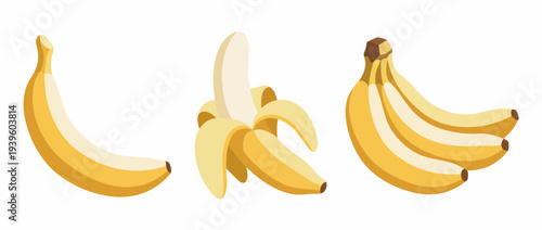 A collection of banana illustrations showcasing the fruit in different styles, emphasizing its nutritious qualities and appealing aesthetics for food-related projects.