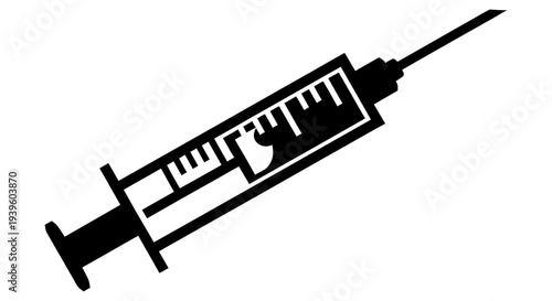 Simple black and white illustration of a syringe with a needle on a plain white background