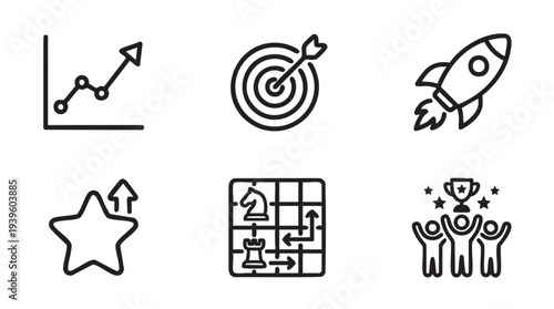 Set of 6 business icons vector, line style