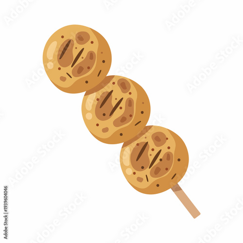 A playful illustration of cookie skewers showcasing three delicious chocolate chip cookies on a wooden stick, inviting a sense of fun and deliciousness in every bite.