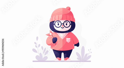 Adorable character in pink attire with glasses and a pinwheel accessory
