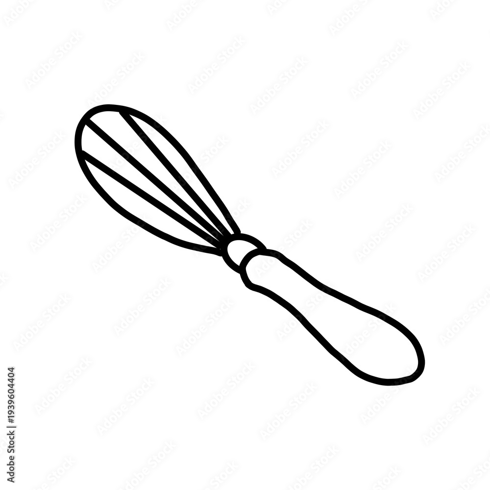 Fototapeta premium egg whisk cooking kitchen organic line hand drawn black and white silhouette outline 