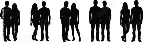 Couple silhouettes set, standing walking lovers vector collection isolated on white background for relationship lifestyle design projects