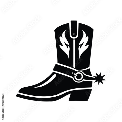 Cowboy boots and western hat silhouette , rodeo cowboy symbol vector illustration, cowboy boot line art isolated on white background 