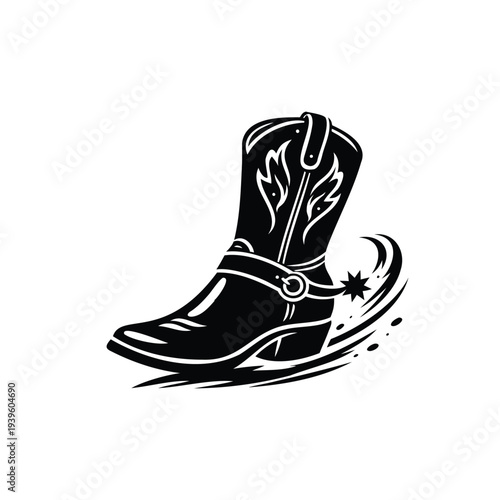 Cowboy boots and western hat silhouette , rodeo cowboy symbol vector illustration, cowboy boot line art isolated on white background 