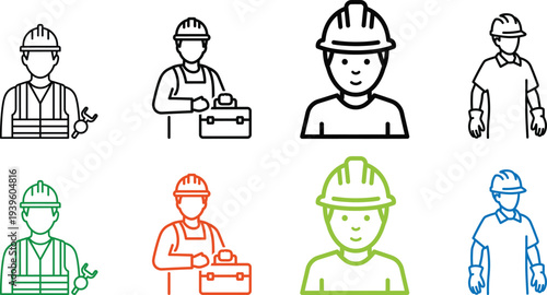 Construction workers in various poses and colors