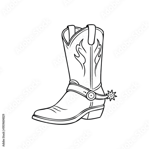 Cowboy boots and western hat silhouette , rodeo cowboy symbol vector illustration, cowboy boot line art isolated on white background 