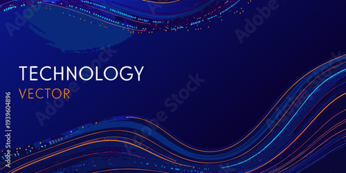 Abstract technology background with flowing lines and digital particle effects
