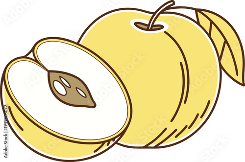 Yellow Peach Fresh Fruit Illustration. Ripe Yellow Peach Fruit Concept. Yellow Peach Summer Fruit Design. Juicy Yellow Peach Natural Illustration. Fresh Yellow Peach Organic Concept. Yellow Peach Farm