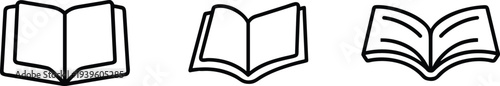 Set of Minimalist Open Book Icons with Clean Black Line Art for Education and Publishing