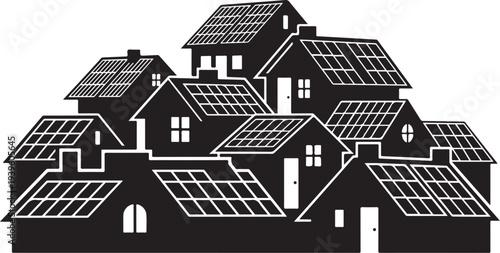 Solar Powered Homes in a Sustainable Community Setting Illustration