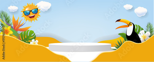 Summer Banner With Tropical Palm Tree