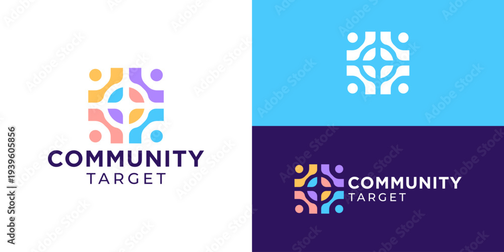 Fototapeta premium Creative simple community target logo template. Partnersip leadership people human logo design vector illustration.