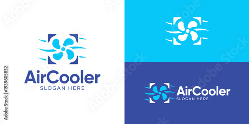 Creative simple air cooler logo template. HVAC logo, air conditioner logo design vector illustration.