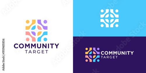 Creative simple community target logo template. Partnersip leadership people human logo design vector illustration.
