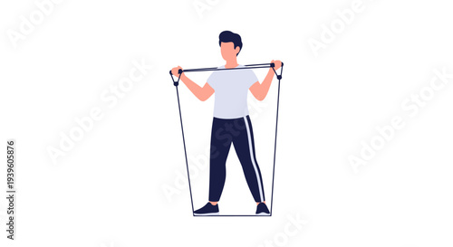 Man Exercising with Resistance Band - Home Workout for Fitness and Strength Training