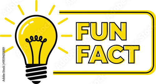 Vector illustration of yellow light bulb with radiating lines and bold “Fun Fact” text banner, creative design for education, entertainment, and informative projects.