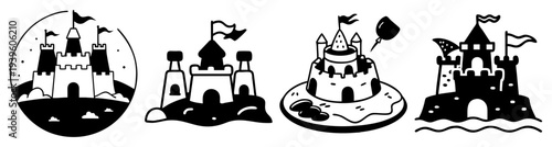 Medieval castle and knight icons set fantasy adventure game flat design vector illustration