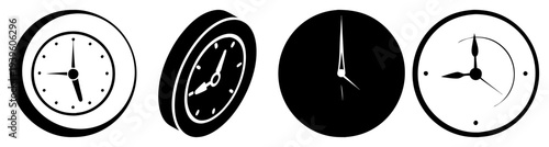 Four clock faces showing different times minimalist flat design vector illustration