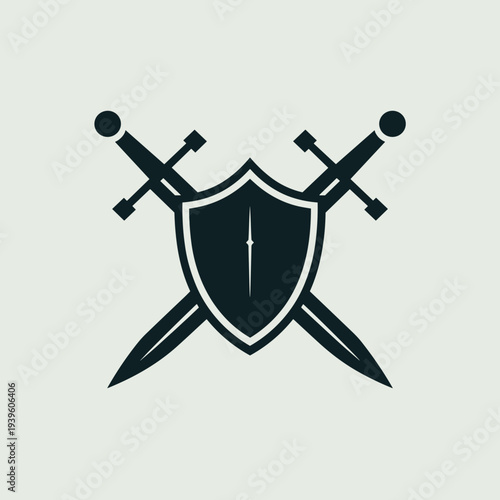 Medieval Shield with Crossed Swords Icon – Knight Heraldic Protection Emblem