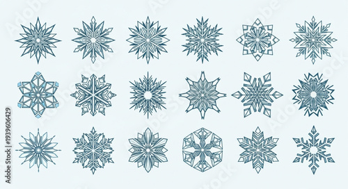 Collection of Various Snowflakes with Unique Crystal Patterns.