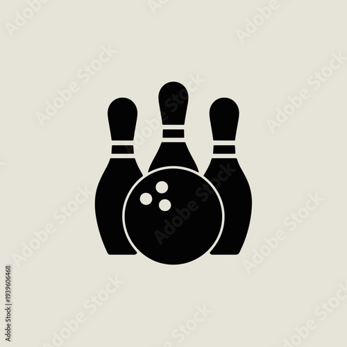Bowling Ball and Pins Icon – Simple Bowling Sport Symbol Silhouette