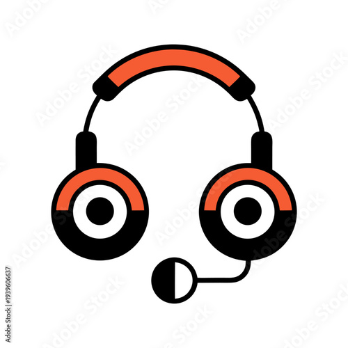 Modern headphones with a microphone, customer support headset icon representing online help desk, technical support, and call center communication services