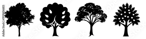 Four stylized trees growing in size progression flat design vector illustration isolated on white