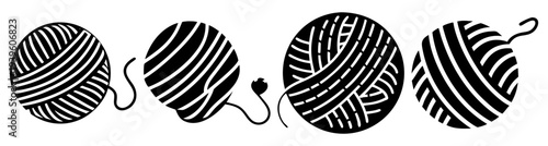 Set of four colorful yarn balls with knitting needles vector illustration flat design