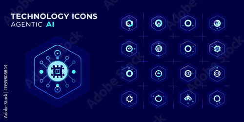 Abstract technology icons with geometric shapes and ai elements displayed
