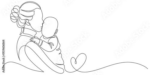 Mother and baby line art vector illustration, mothers day celebration background