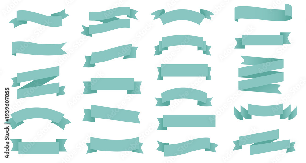 Obraz premium Mint Retro Paper Ribbons Set White Background